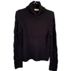 Donna Buchman black turtle neck sweater with loose weave ballon sleeves Sz M